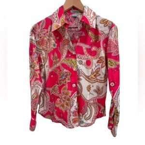 Too-She-She Vintage Vibrant Pink Paisley Button-Up Shirt- Small